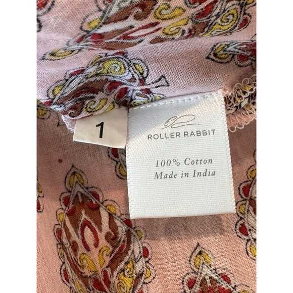 Roller Rabbit Paisley Print Caftan Dress Women’s S Pink Multi Side Slits Buttons - Picture 7 of 12